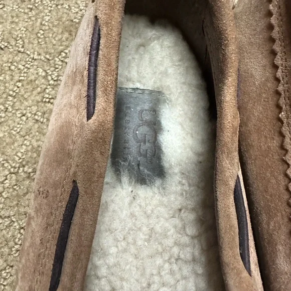 Tan Suede UGG Moccasins with Bow Detail - Picture 2 of 5